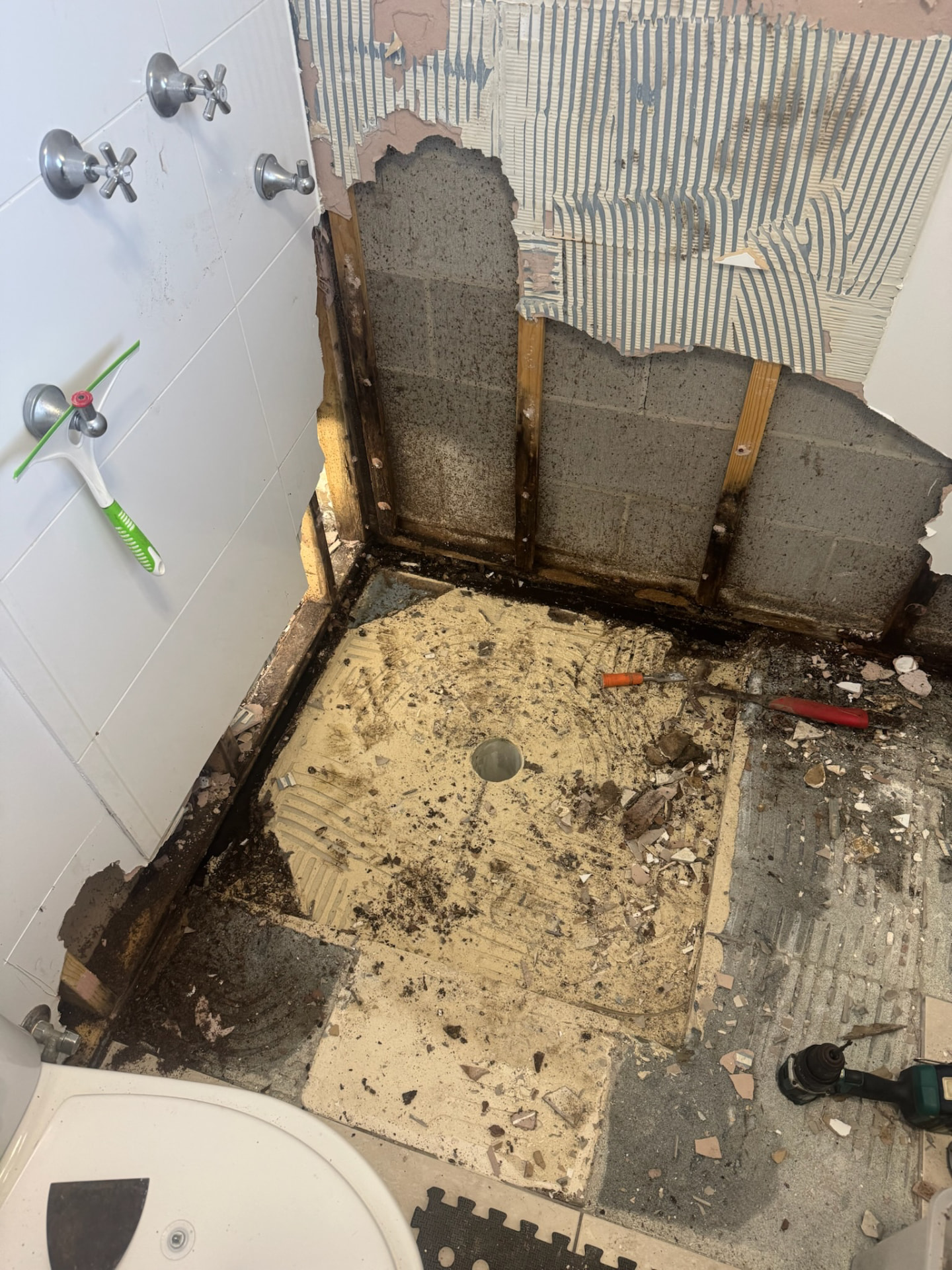 Bathroom strip-out ready for waterproofing and new tiling